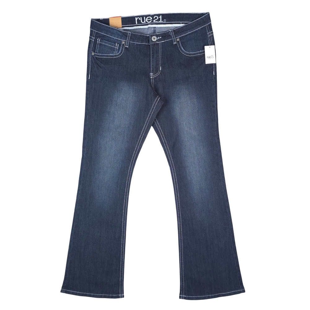 rue21 Mid Rise Bootcut Jeans Womens 9/10 Regular Dark Wash Blue Embroidered Y2K‎